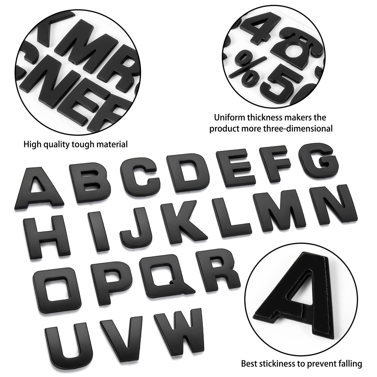Lamoutor 43Pcs Car Emblem Letters Small size (height 1.1 inches), B-Black