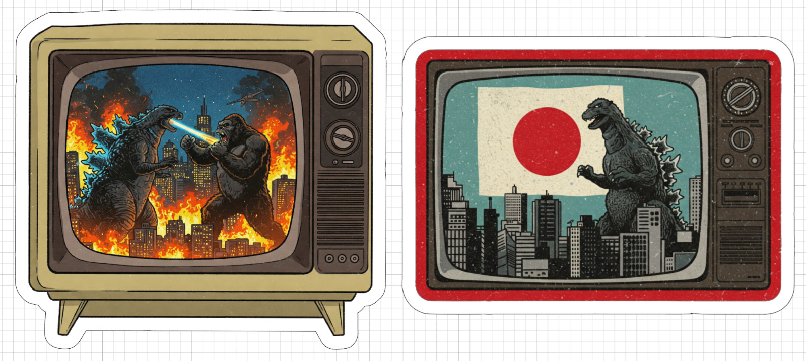 10x 6x 2x Godzilla Stickers King Kong Monster Japan TV Skate Cell Laptop Sticker