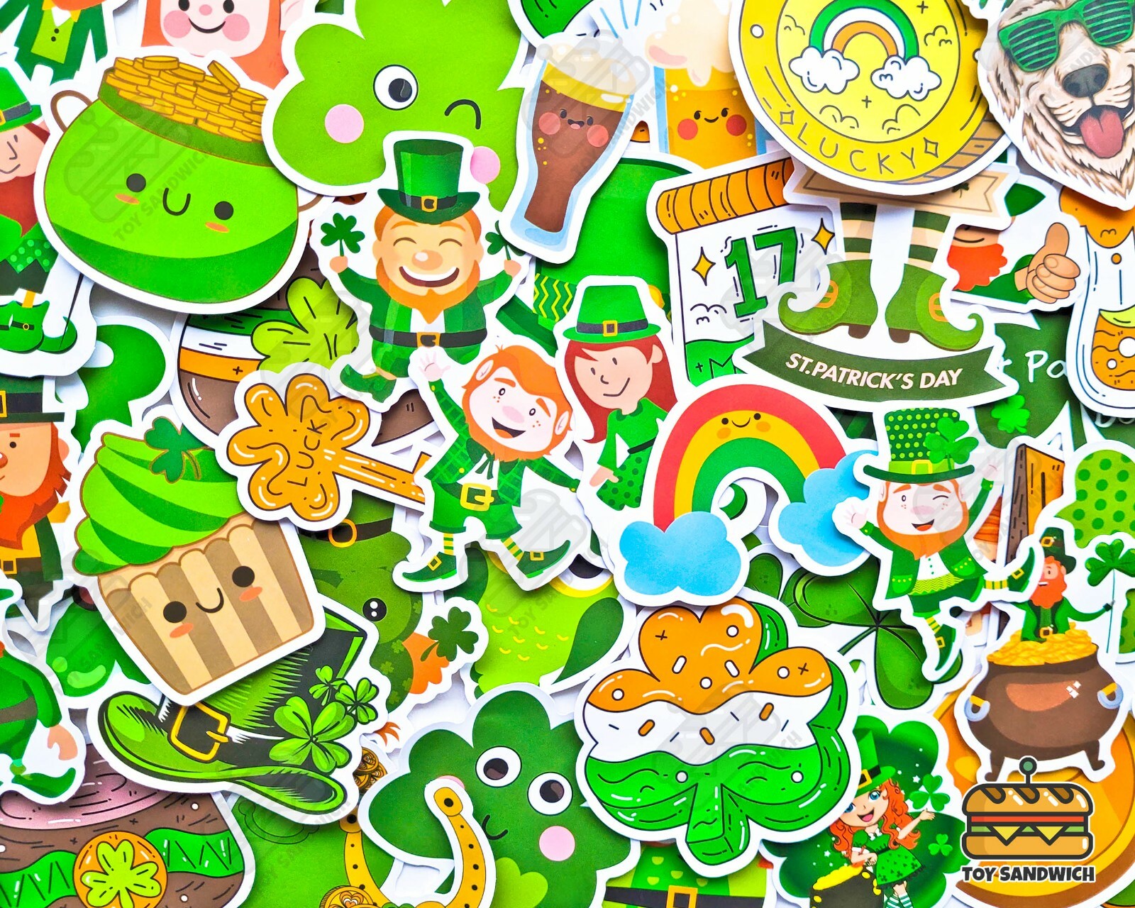 50 pcs “St Patricks Day” Sticker Pack Irish Leprechaun Lucky Four Leaf Clover