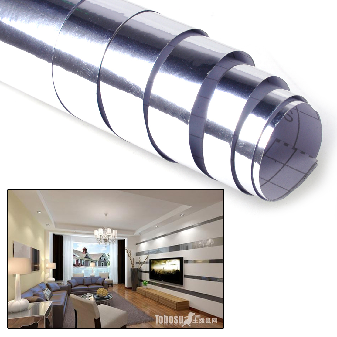 61x100cm Wall Foil Mirror Decor Wall Sticker DIY Self-adhesive Wall Window Decal