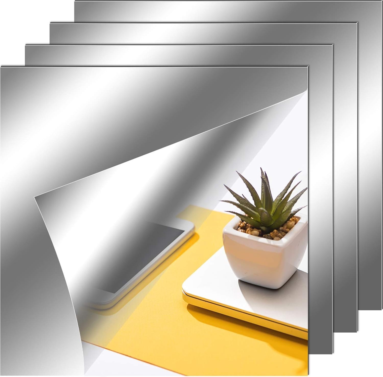 Square Self-Adhesive Mirror Stickers – 4 Pack, 12×12 Inches for Stylish Spaces