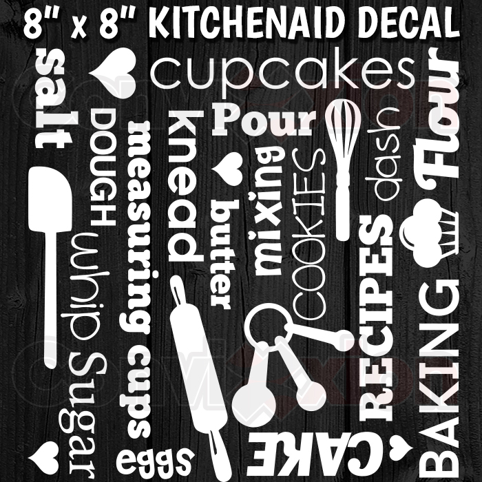 Kitchenaid Mixer Decal Wrap 8″ x 8″ Sheet Baking Subway Words Professional Vinyl