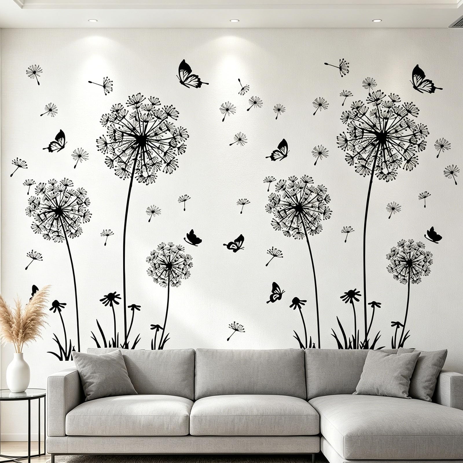 2 Set Dandelion Wall Decals, Flower Stickers, Murals With Butterflies for Bed…