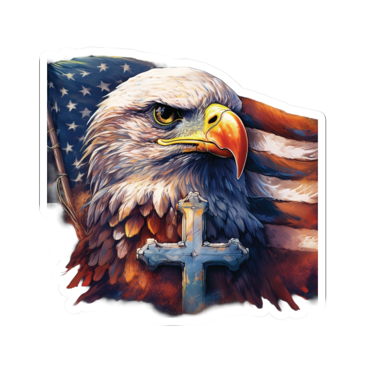 Patriotic American Flag Eagle Cross Decal, USA Pride and Religious Faith Sticker
