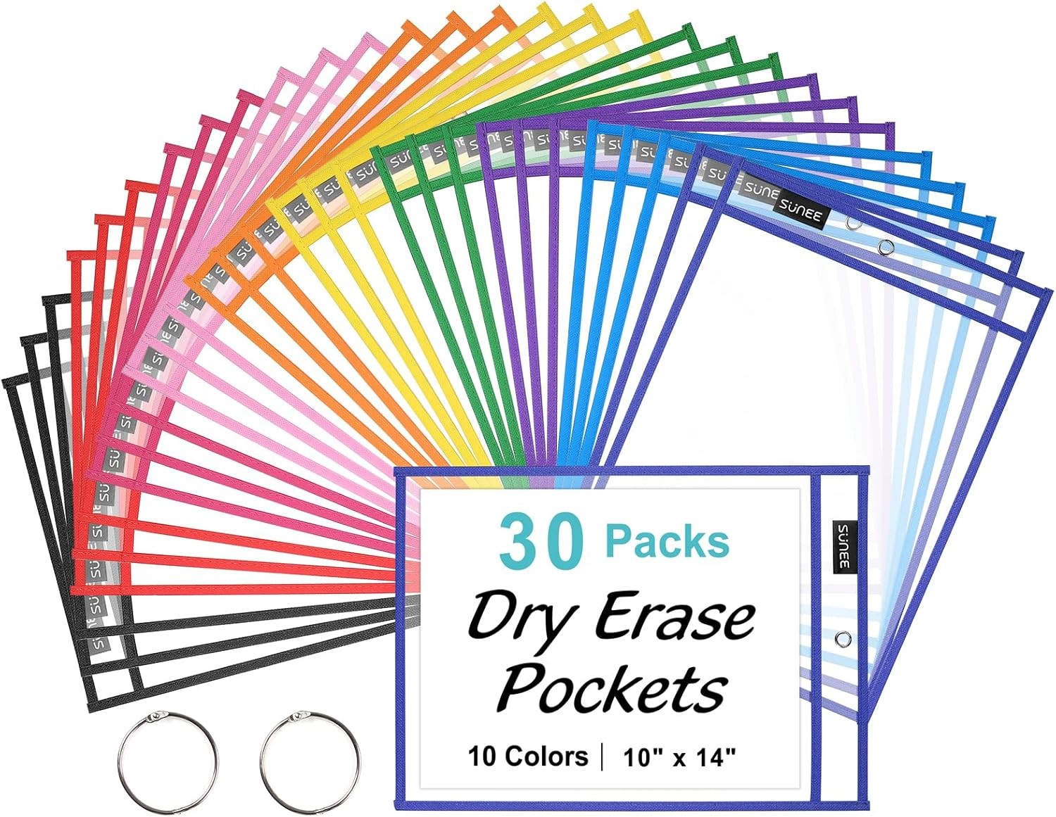 SUNEE 30 Packs Oversized Reusable Dry Erase 10″x14″ – 30 pcs, 10 Colors