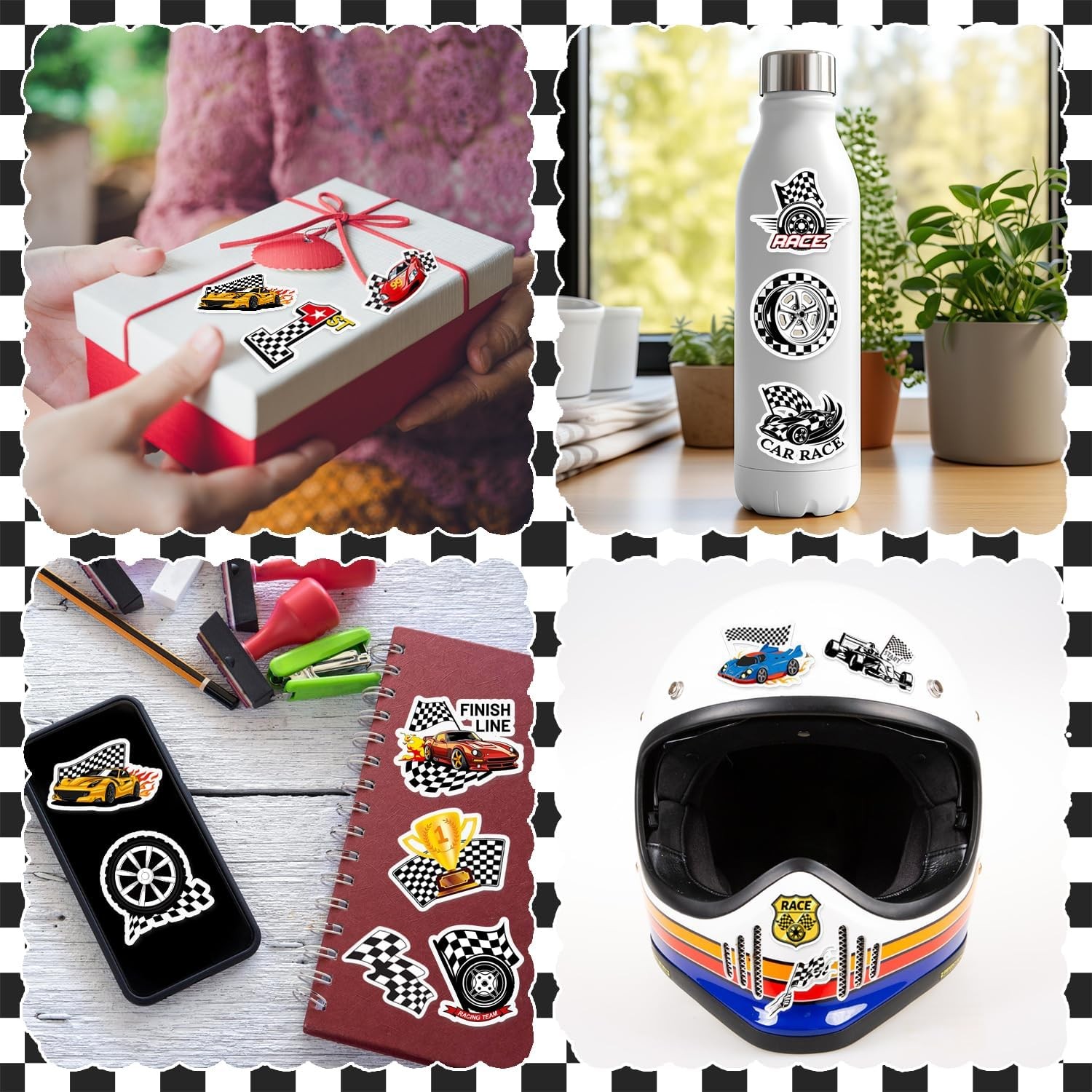 50PCS Race Car Checkered Flags Stickers Checkered Flags Party Favors Birthday Pa