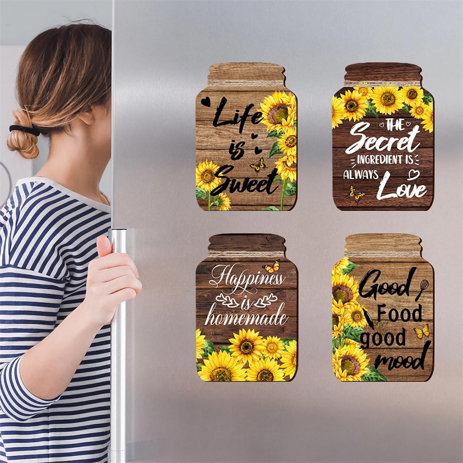 8 Sheets Sunflower Spice Jar Kitchen Wall Stickers, Kitchen Quotes Utensils DIY
