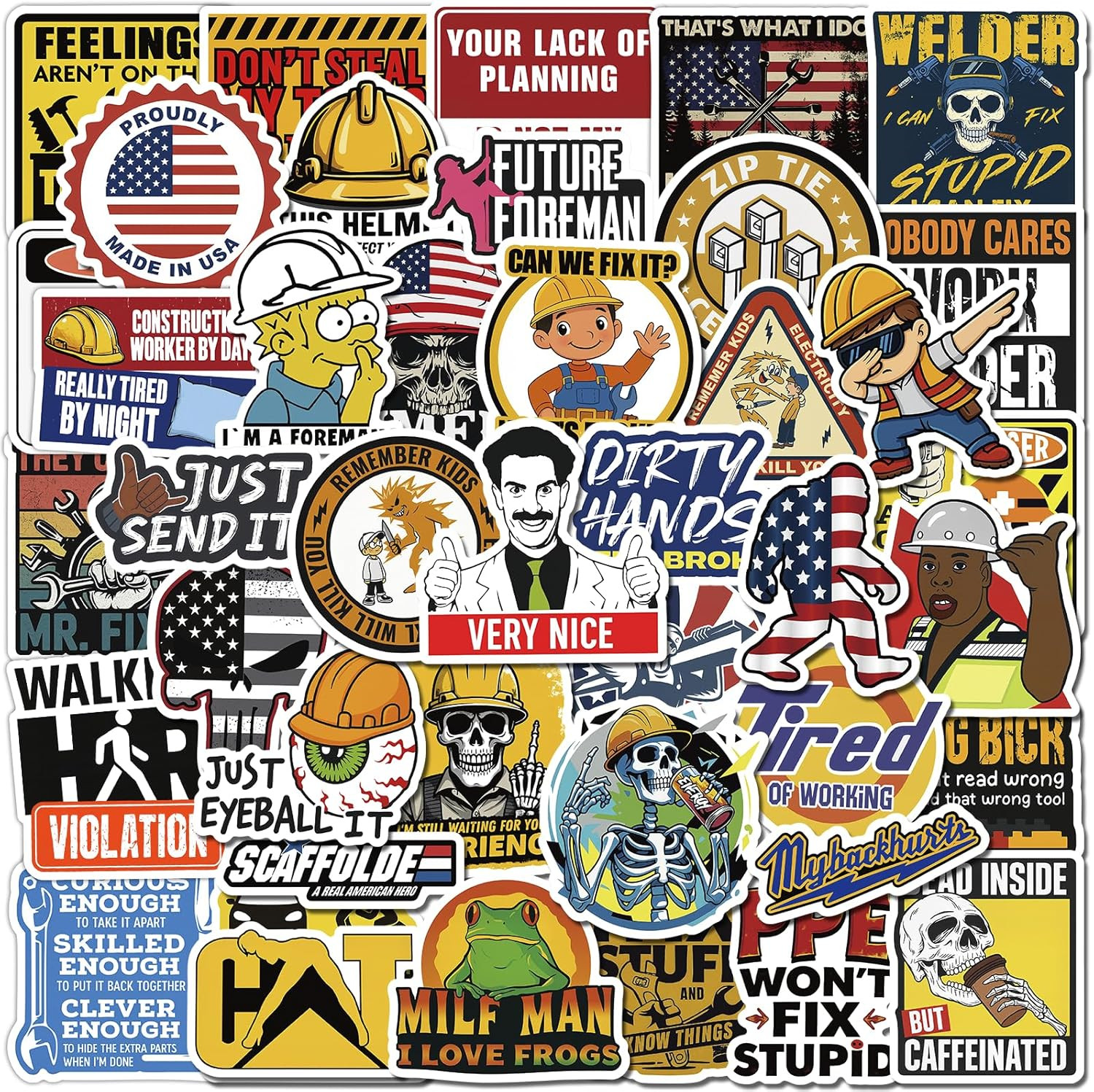200 PCS Holographic Hard Hat Stickers for Adults – Funny Waterproof Vinyl Decals