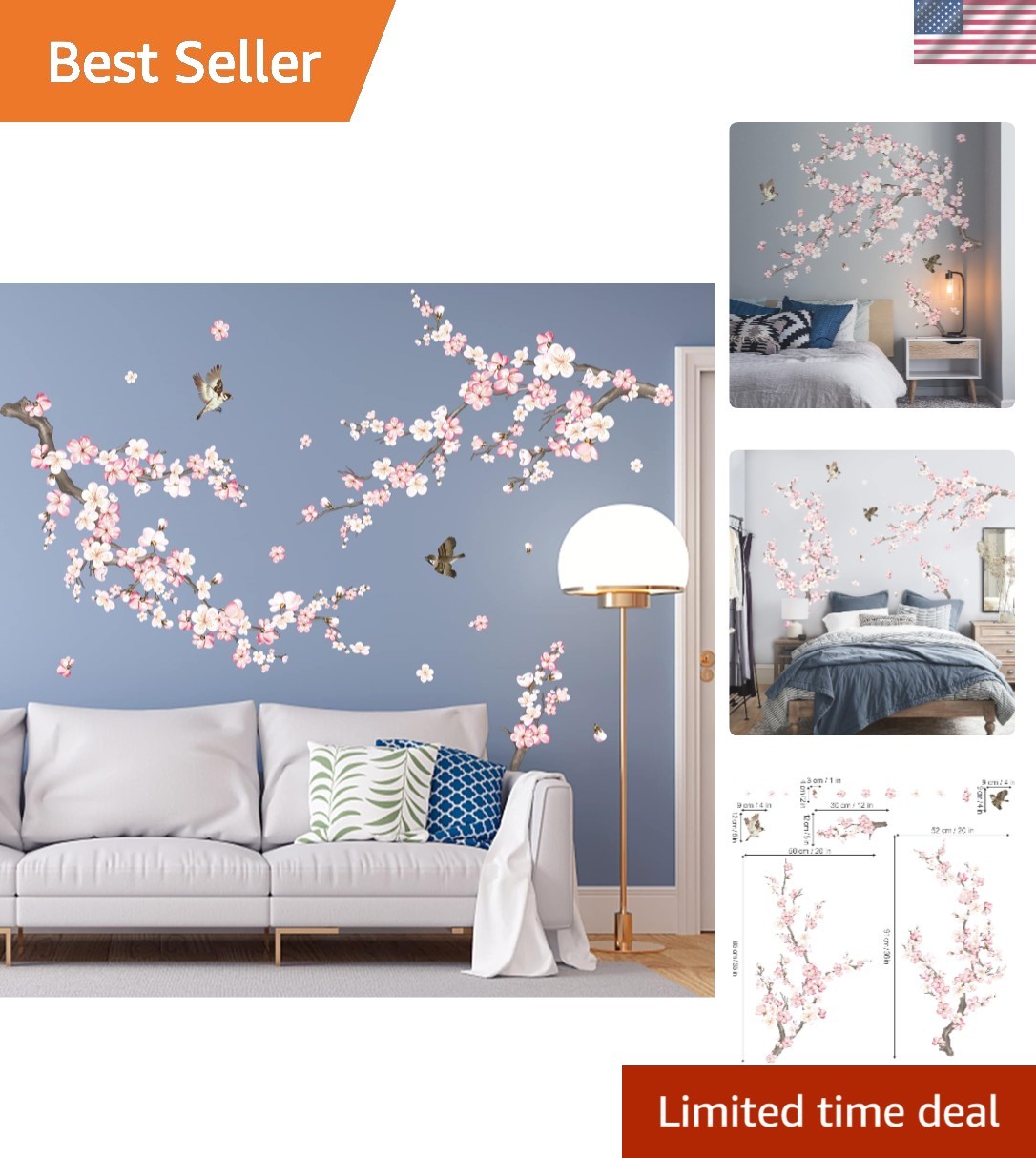 Waterproof Cherry Blossom Wall Art Stickers for Effortless Room Transformation