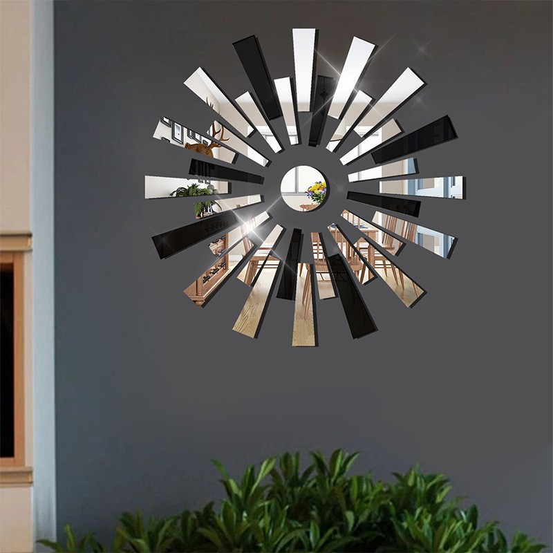Detachable Black Silver Mirror Tile Mix Peel And Stick Entryway Hanging Decor