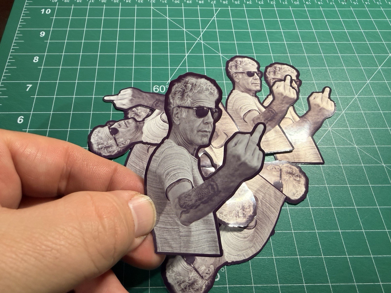 Anthony Bourdain Middle Finger – Laminated Vinyl Sticker – 2″x3″