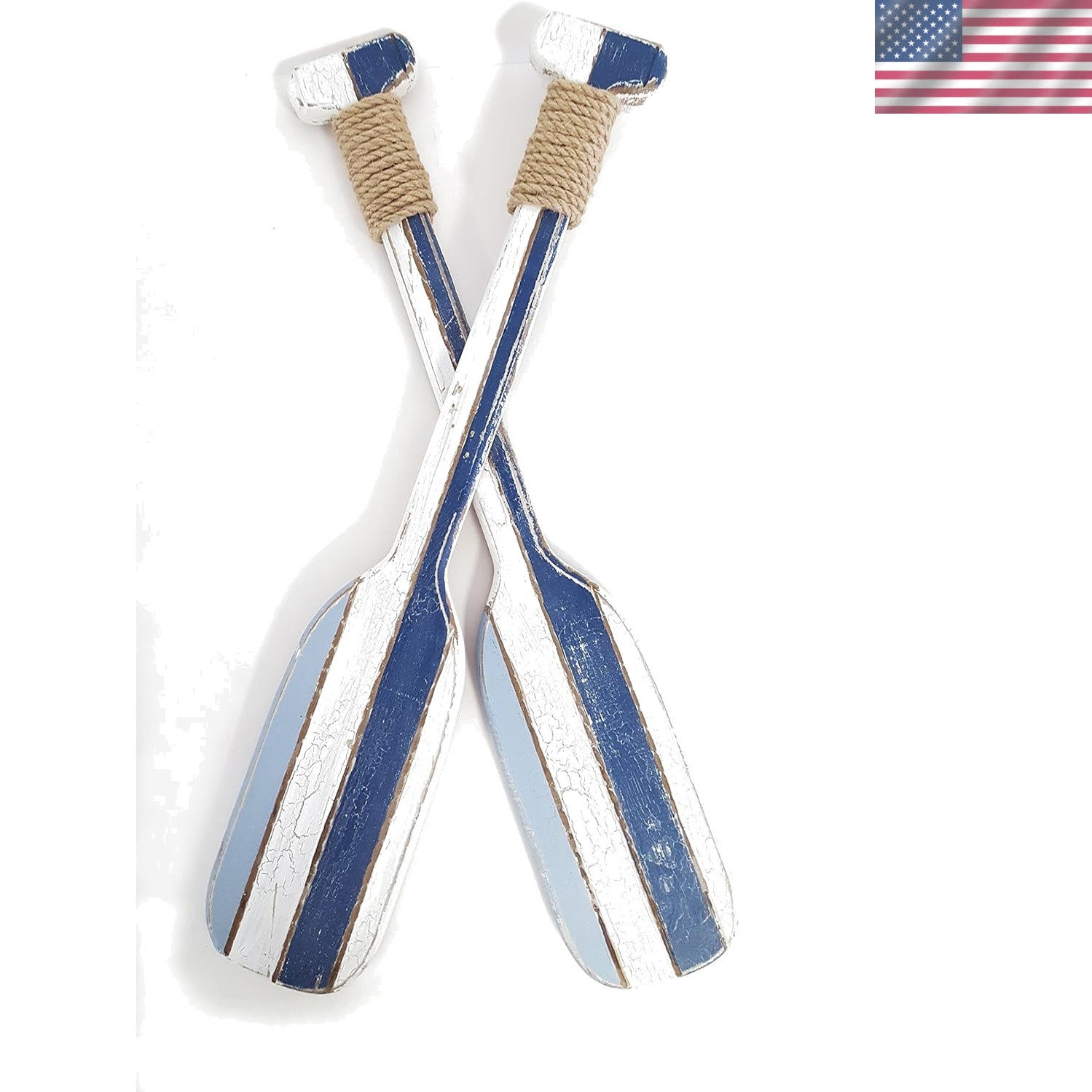 Charming Blue and White Rustic Wall Decor – Double Oar MDF Hanging Art
