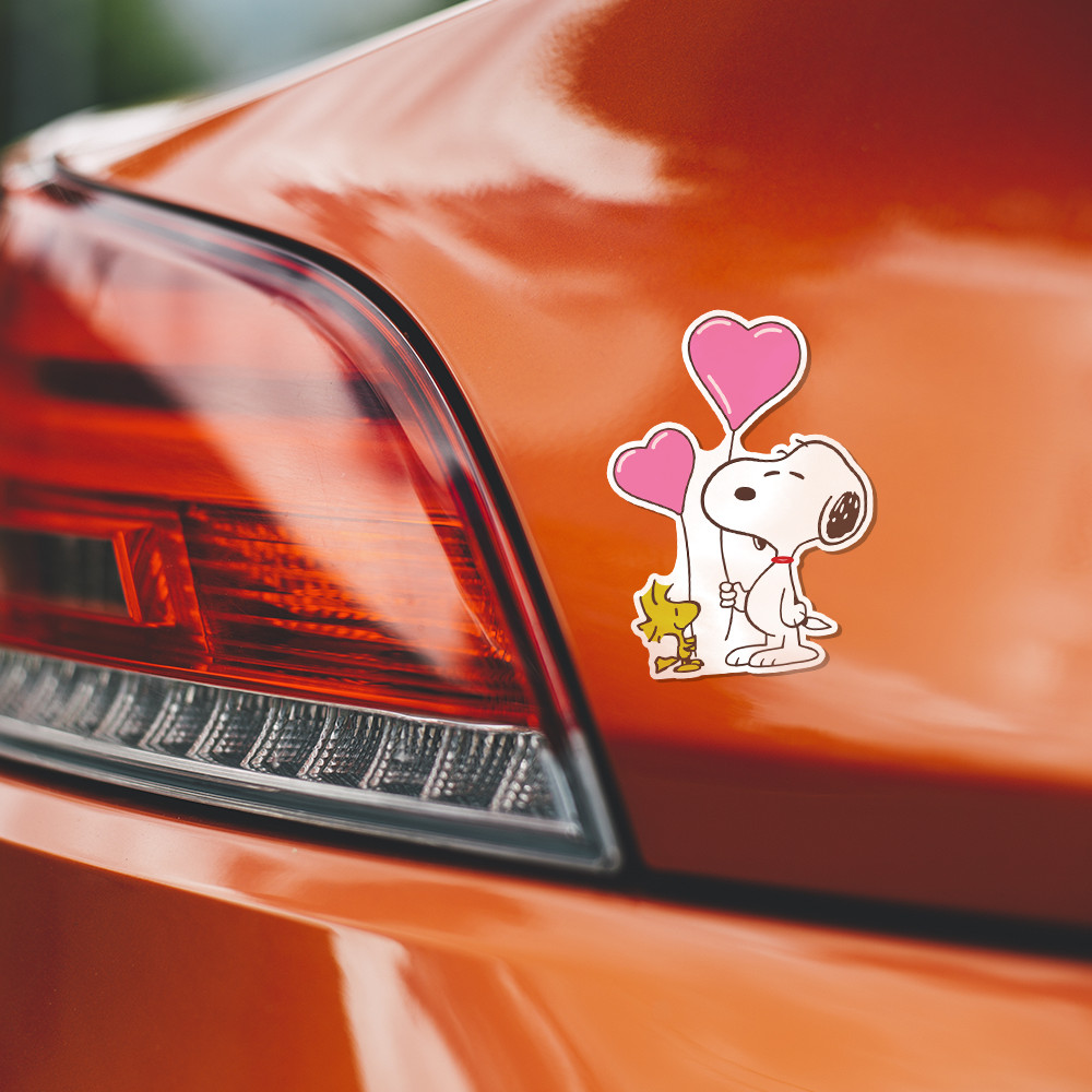 Peanuts Snoopy with heart-shaped balloons next to Woodstock 2.8″W x 4″H