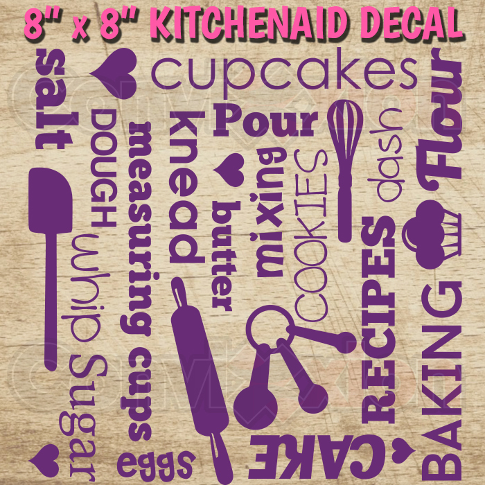 Kitchenaid Mixer Decal Wrap 8″ x 8″ Sheet Baking Subway Words Professional Vinyl