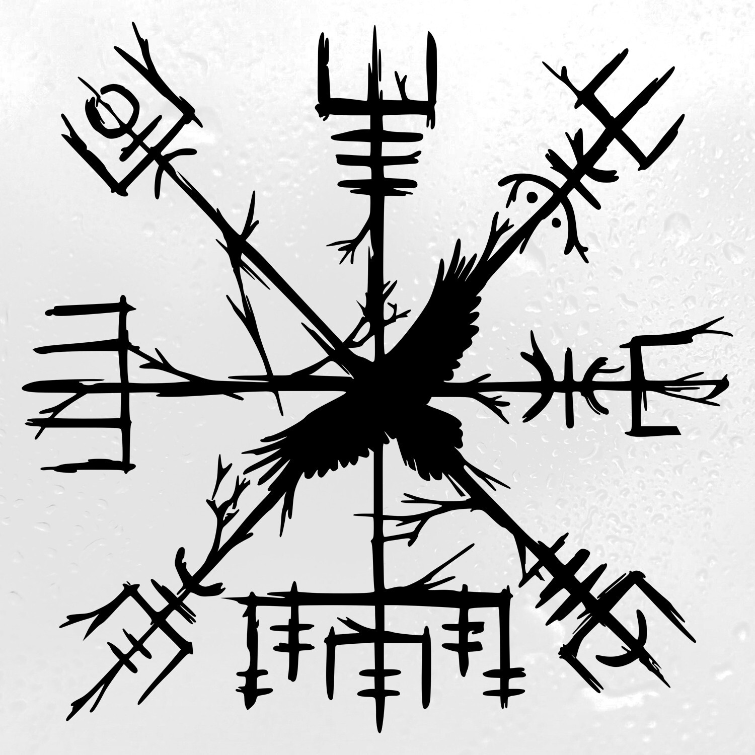 Viking Compass with Raven Vinyl Decal | Vegvisir Norse Protection Sticker Huginn
