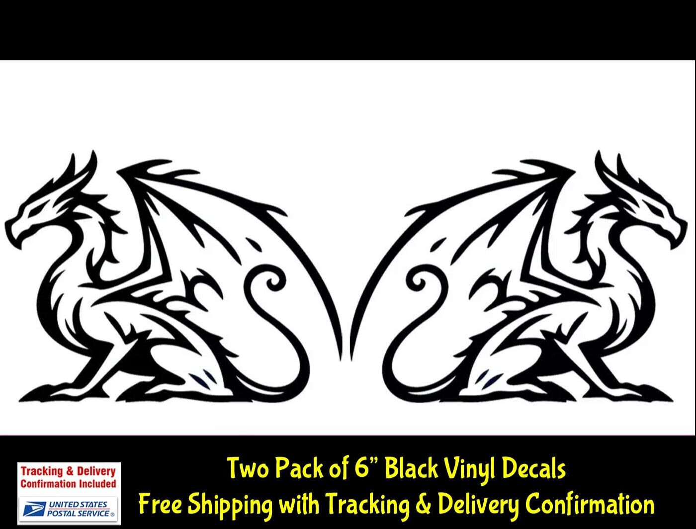 Retro Dragon Drawing 6″ Black Vinyl Decals Car Truck Window Mirror Wall Door