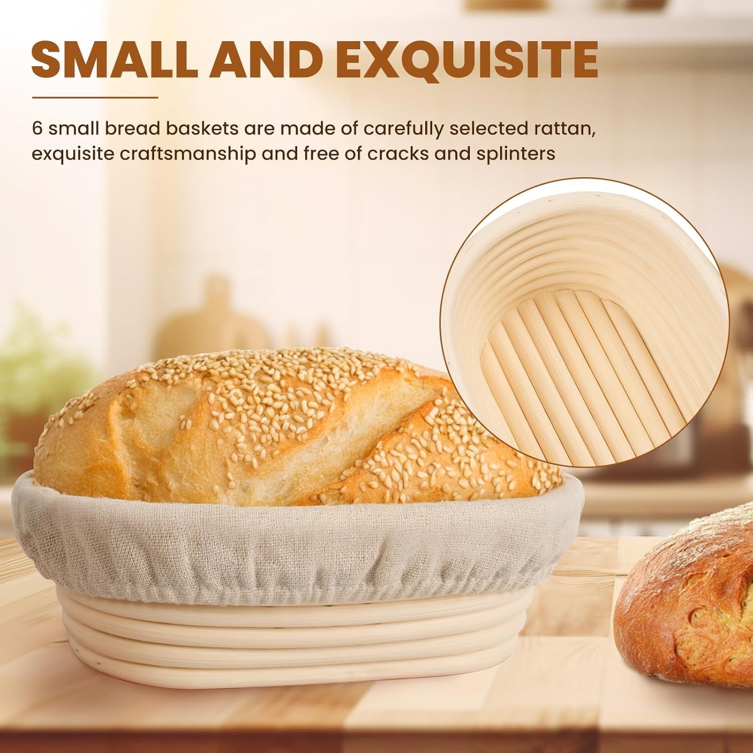 6 Inch Oval Banneton Bread Proofing Basket Set of 6, Kikcoin Mini Sourdough Brea