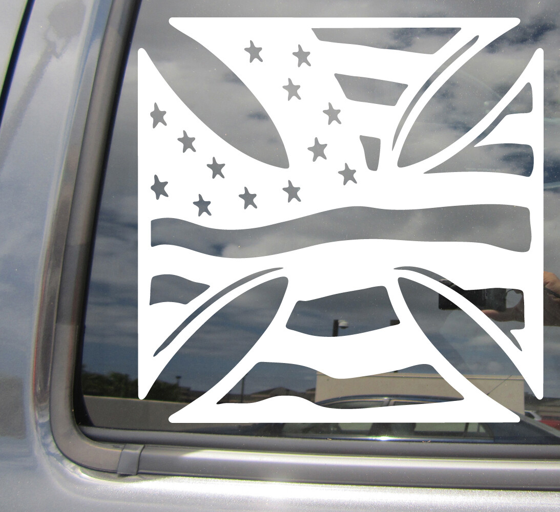 Iron Cross American Flag – Auto Window High Quality Vinyl Decal Sticker 10086