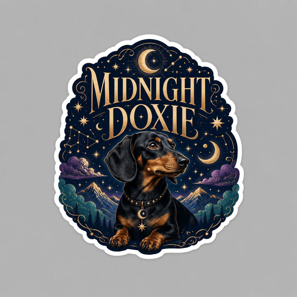 Dachshund Sticker Vinyl Decal Midnight Doxie Celestial Moon Stars Dog Lover
