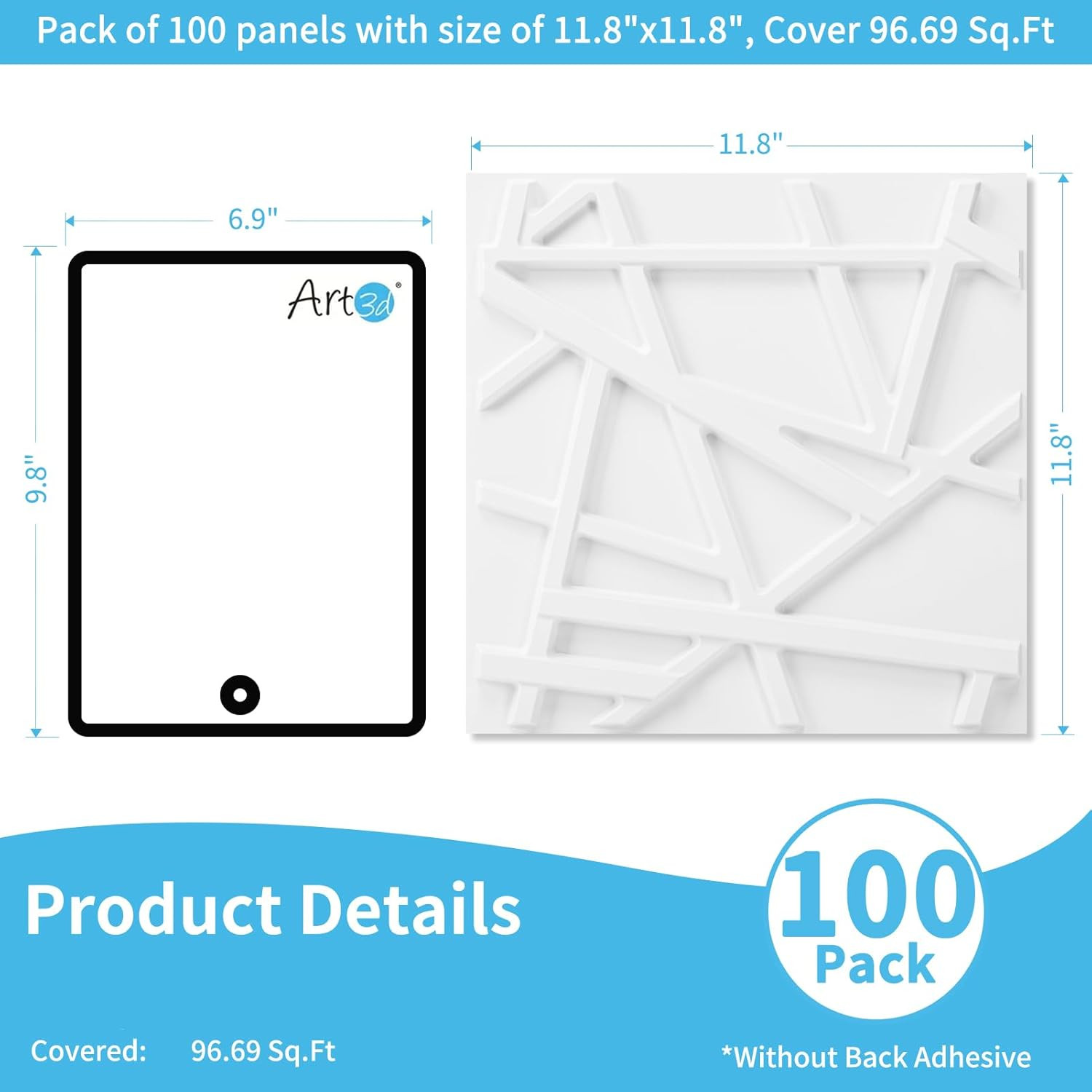 100 Pack 3D White PVC Wall Panels – 97 Sq.Ft. Stylish Interior Décor