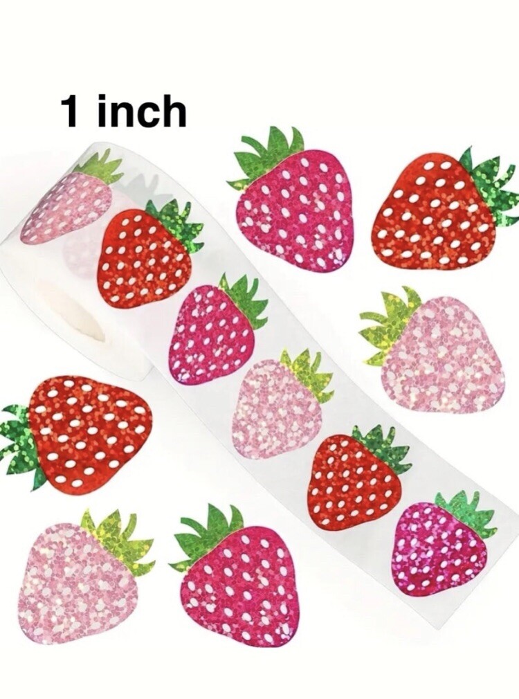50 Pcs stickers Strawberry Holographic Small Business Packaging Journal Planner