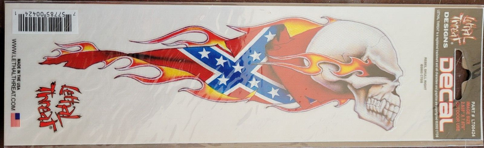 NEW LETHAL THREAT REBEL SKULL RIGHT SIDE STICKER 3″x10″ LT00424