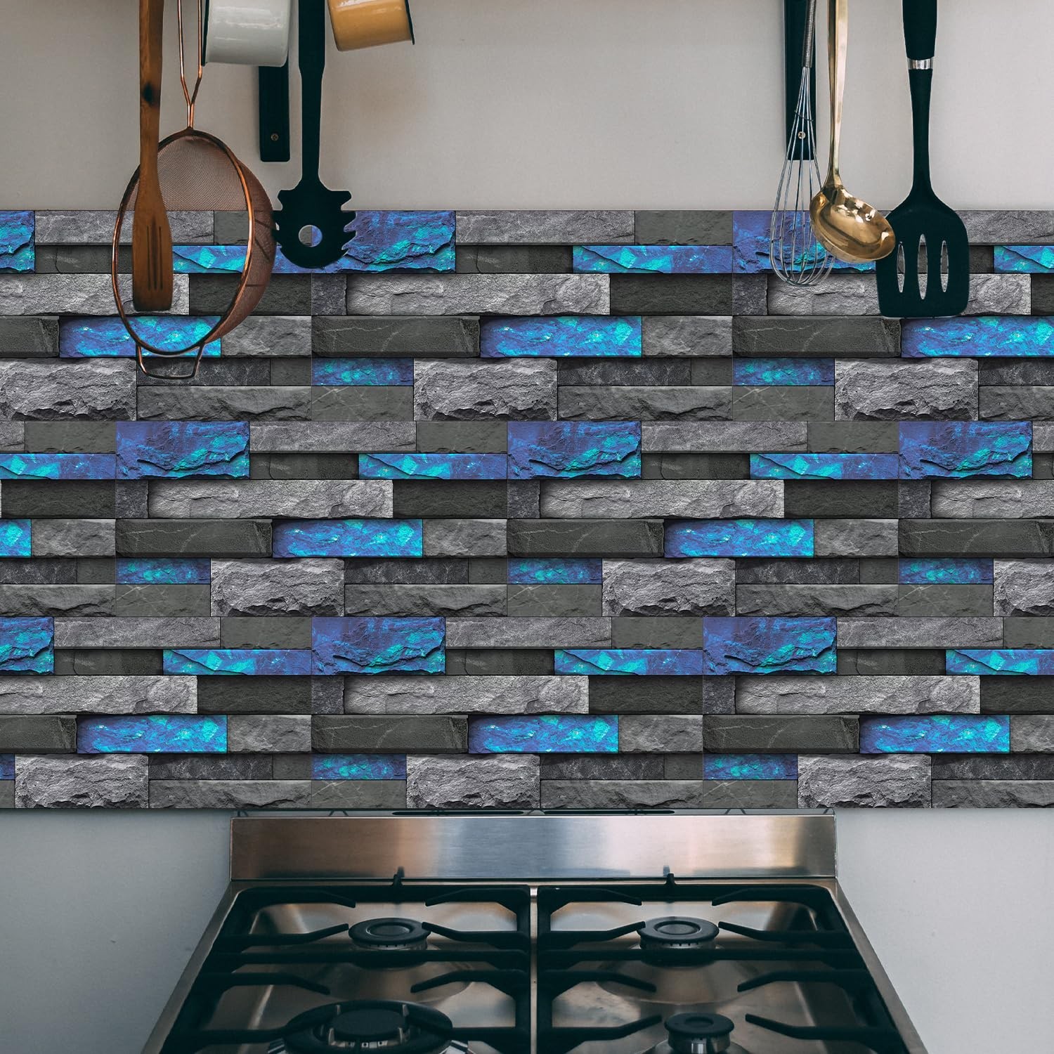 15 Sheets Peel and Stick Kitchen Backsplash Tile Stickers, 6″x 12″ Slab Marbl…