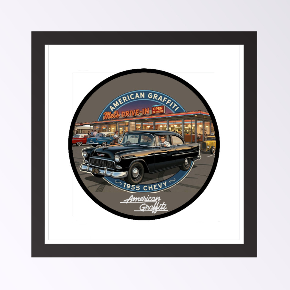 Car Classics – American Graffiti ’55 Chevy 4″ Handmade Vinyl Decal Cooler Laptop