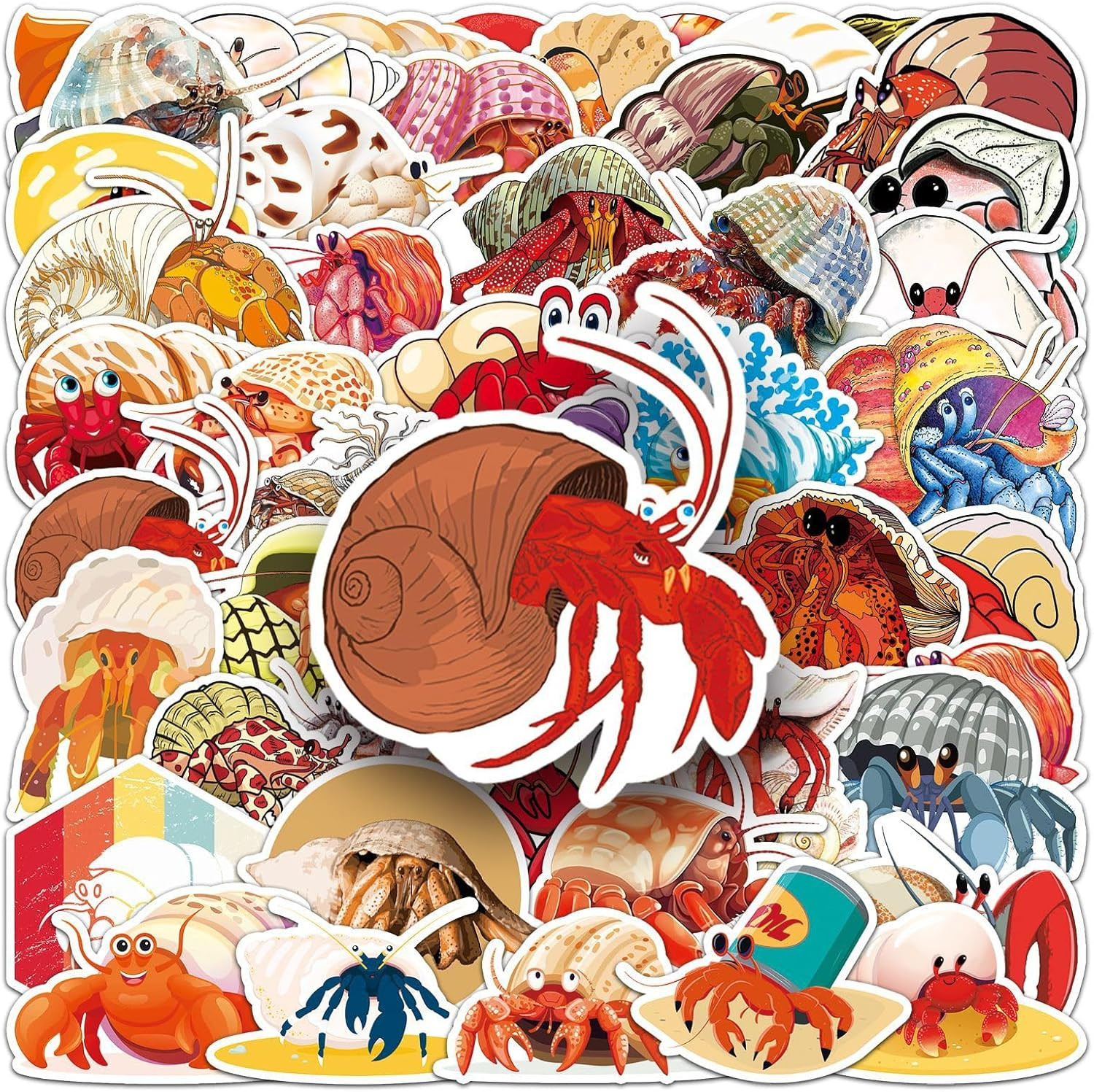 50 Pcs Unique Hermit Crab Stickers, 1.5-3 Inches Waterproof Vinyl Decals for …