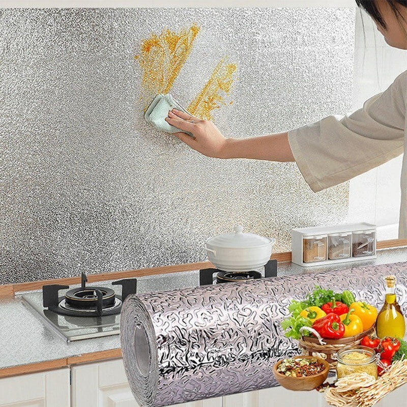 Kitchen Oil Proof Waterproof Anti-Fouling Self Adhesive Aluminum Foil Wallpaper