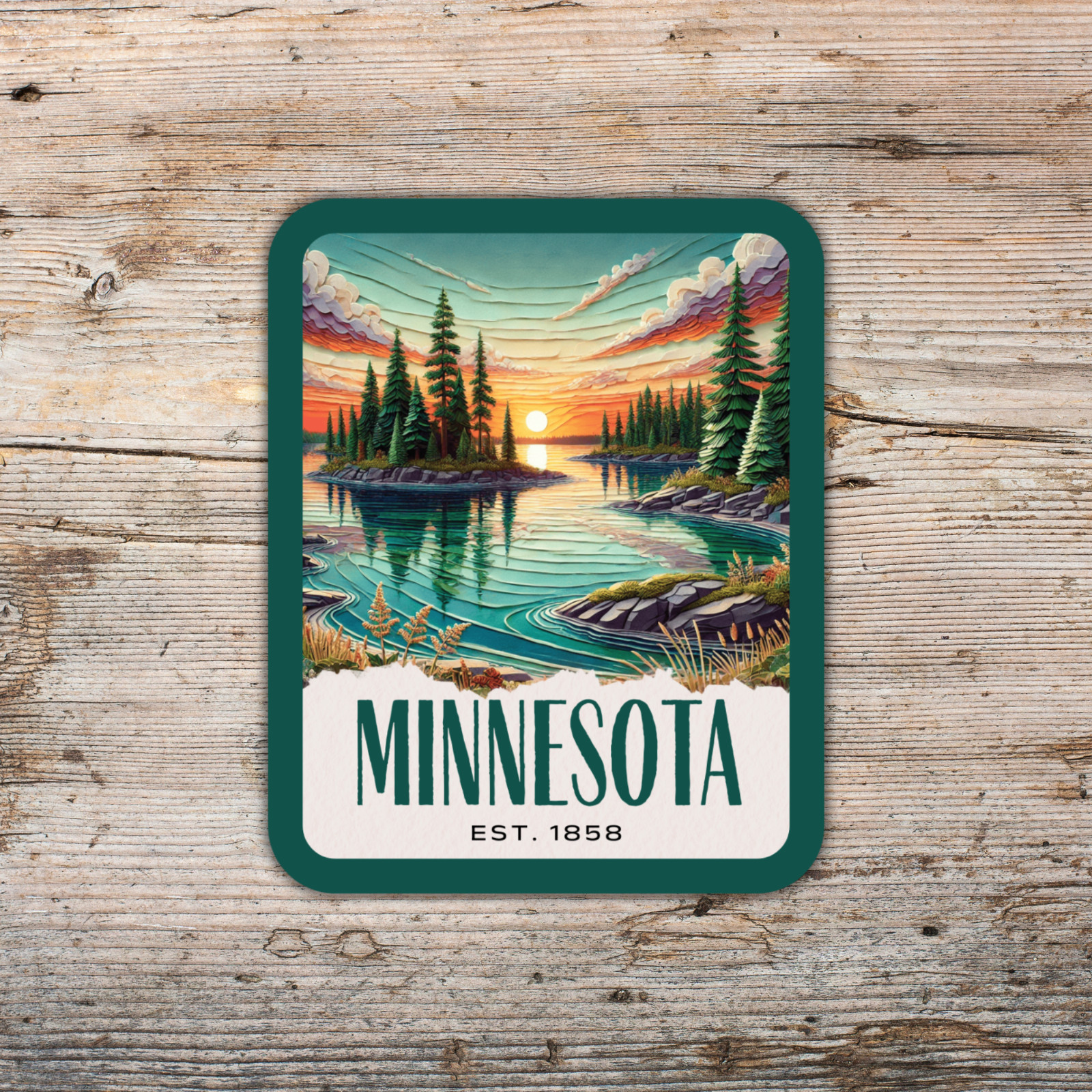 Minnesota State Sticker, Paper Collage Look, Voyageurs National Par Vinyl Decal