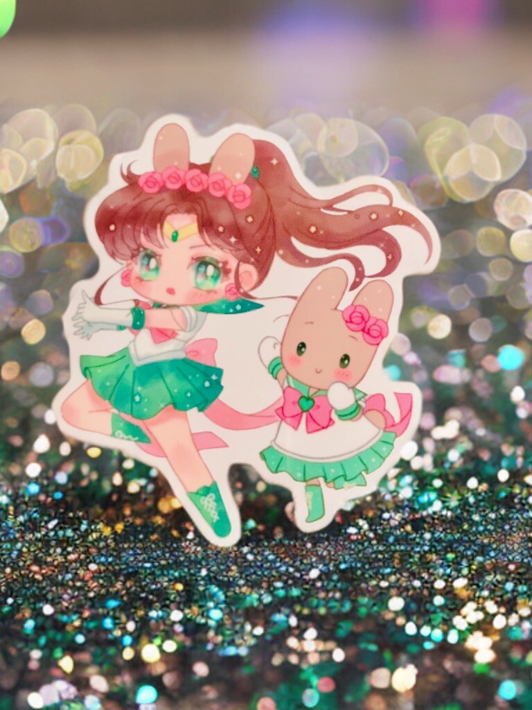 Sailor Jupiter x Marron Cream Sticker Decal, 3.5” Clear Moon Sanrio Hello Kitty