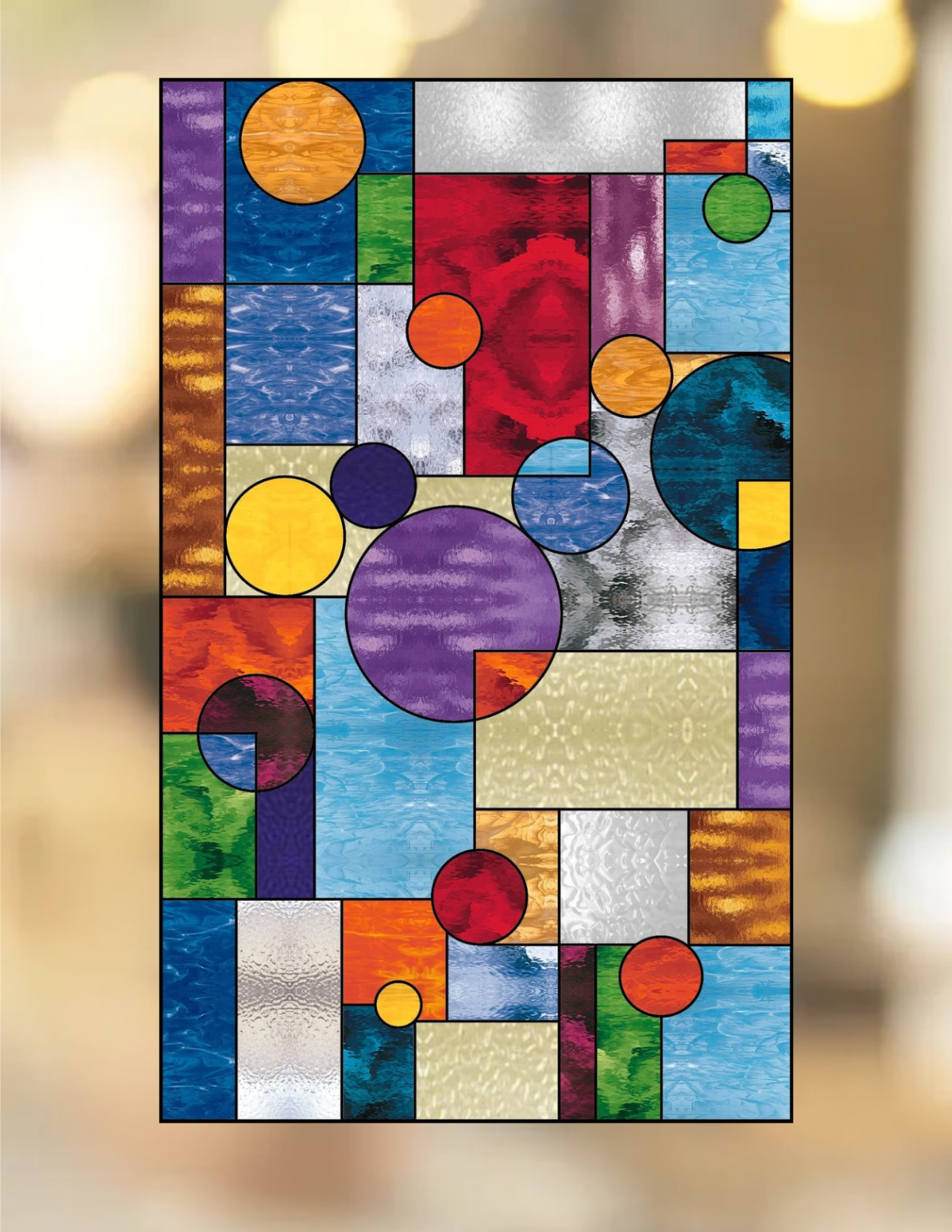 Geometric Modern Shapes Faux Stained-Glass WINDOW CLING Size 10.6″ Vinyl