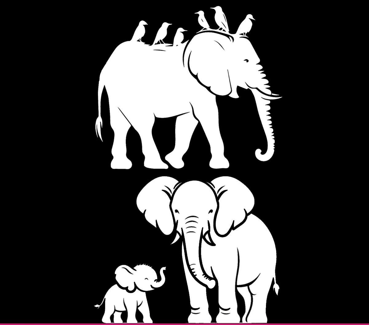 Mom & Baby Elephant & Along for the Ride TWO 6″ White Vinyl Decals Car Window