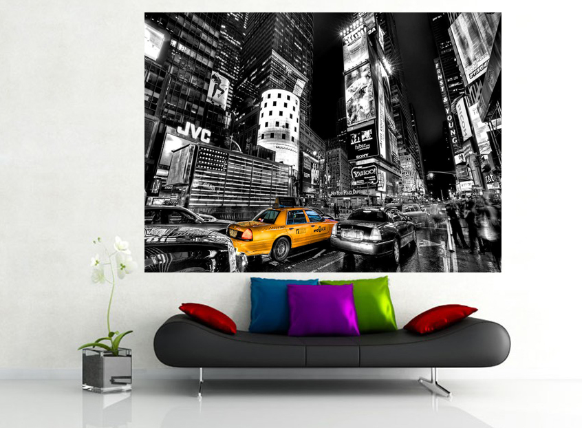 Skyscraper Skyline Tower New York Taxi 3d Effect Wall View Sticker Poster 332