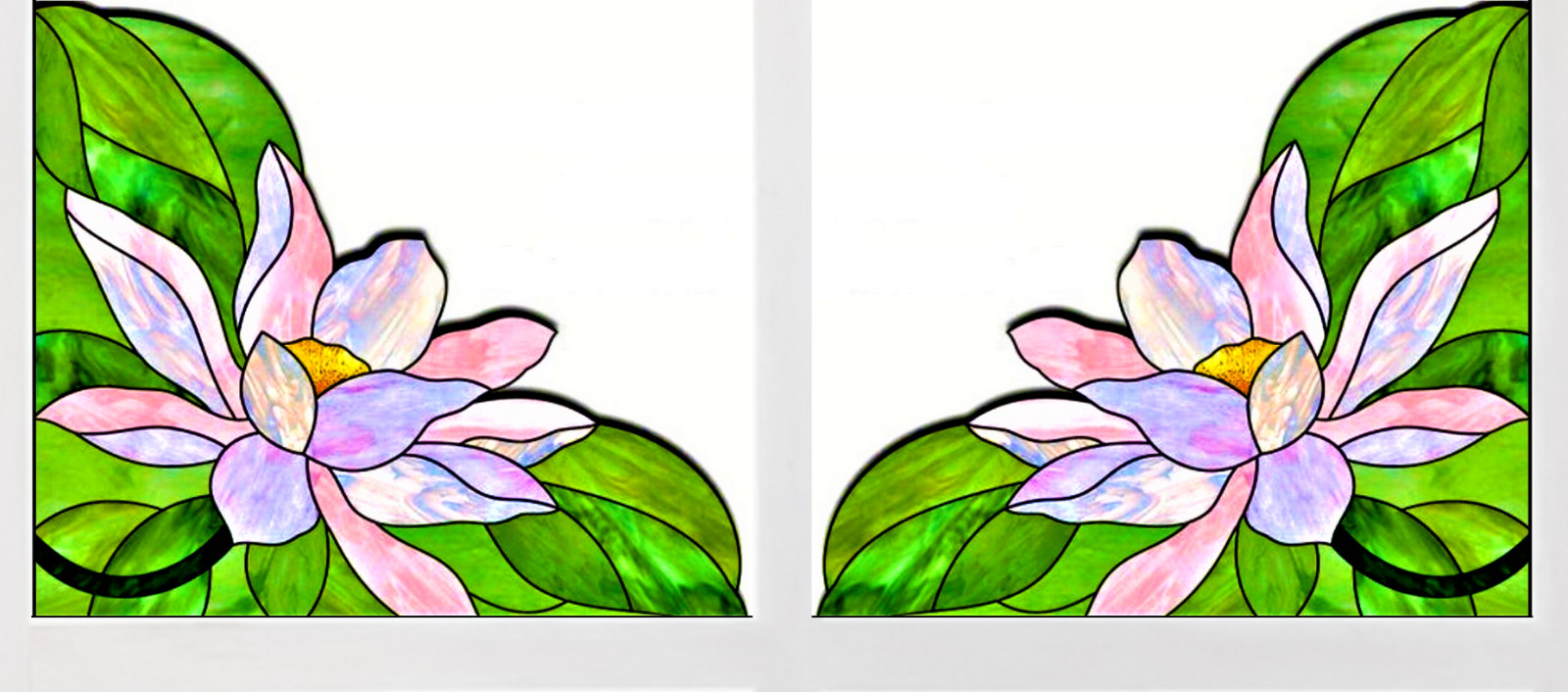 2 Lotus Flower Corners ~ Faux Stained-Glass WINDOW CLINGS Size 9.3″ Left & Right
