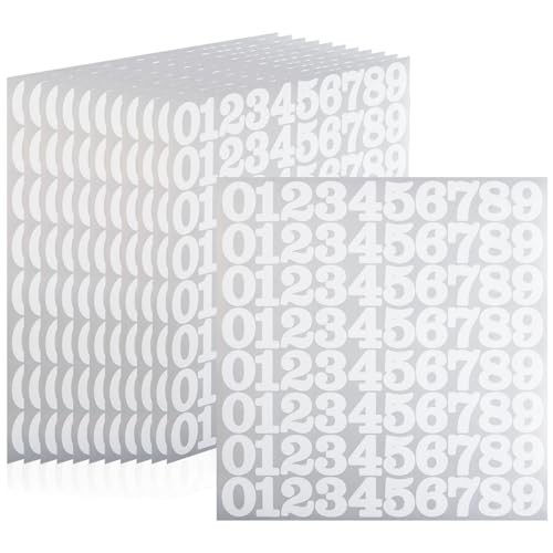 960 Pieces Small Vinyl Number Stickers 0-9, 1″ Waterproof Self 1 Inch White