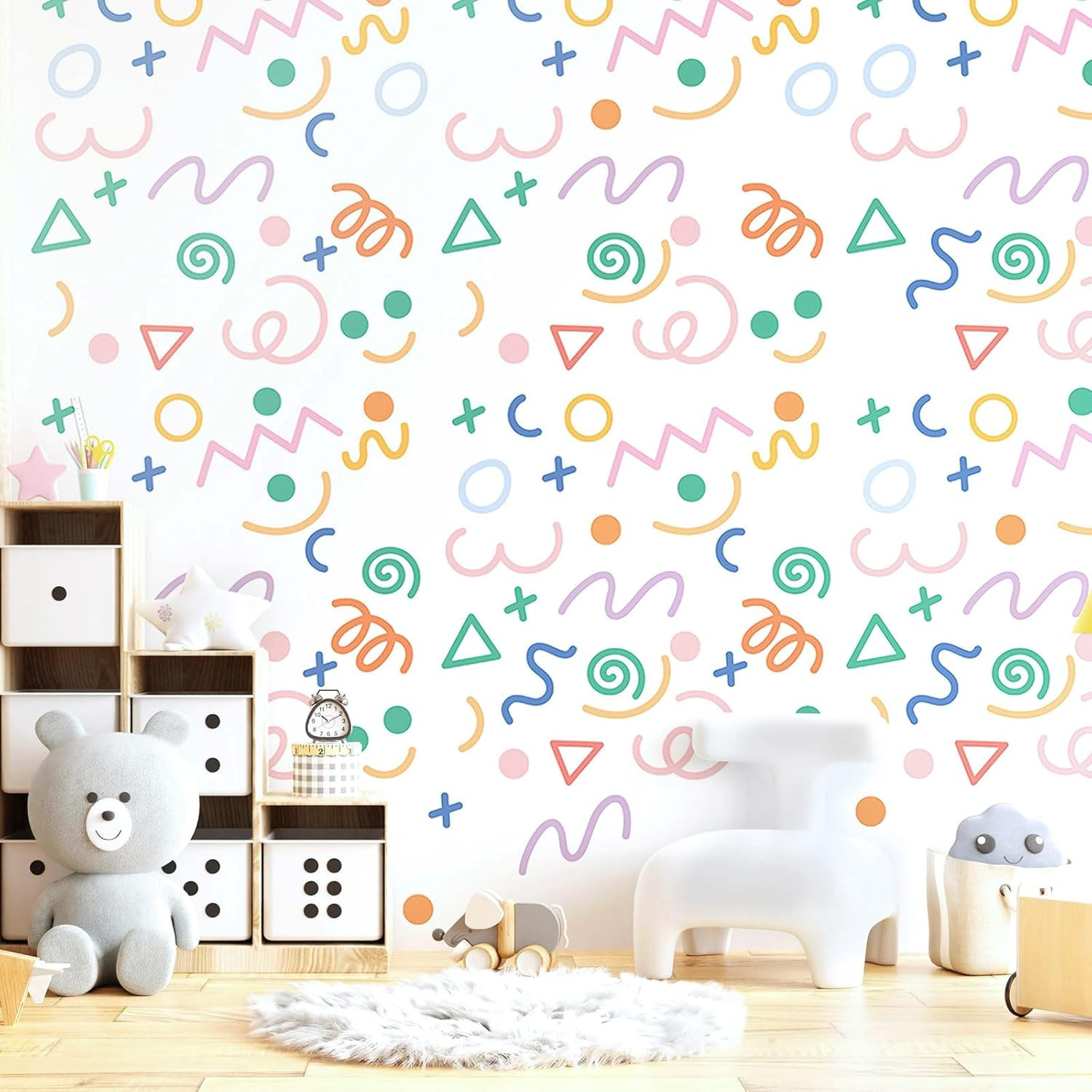 200 Pcs Geometric Wall Decals – Peel and Stick, Waterproof Vinly Colorful Wall S
