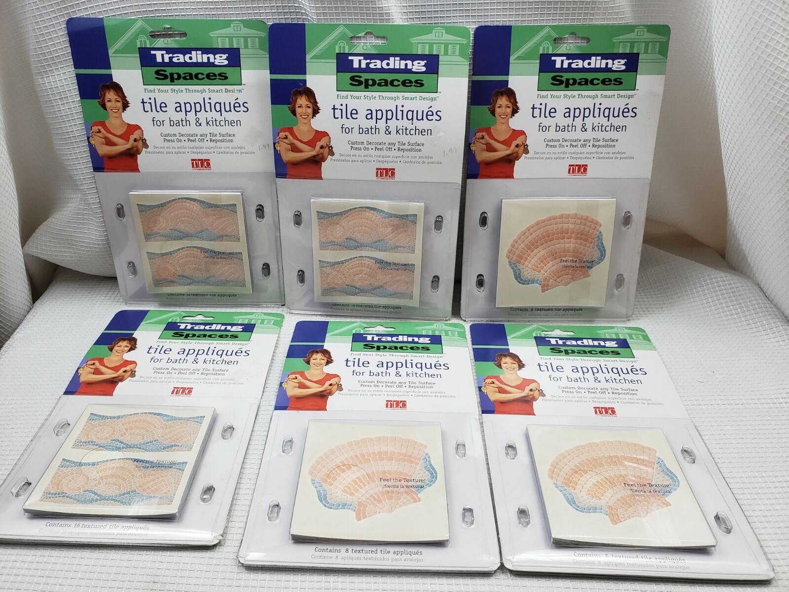 NIB TRADING SPACES BATHROOM TILE APPLIQUES SET SEASHELL BEACH 72 PC. TEXTURED