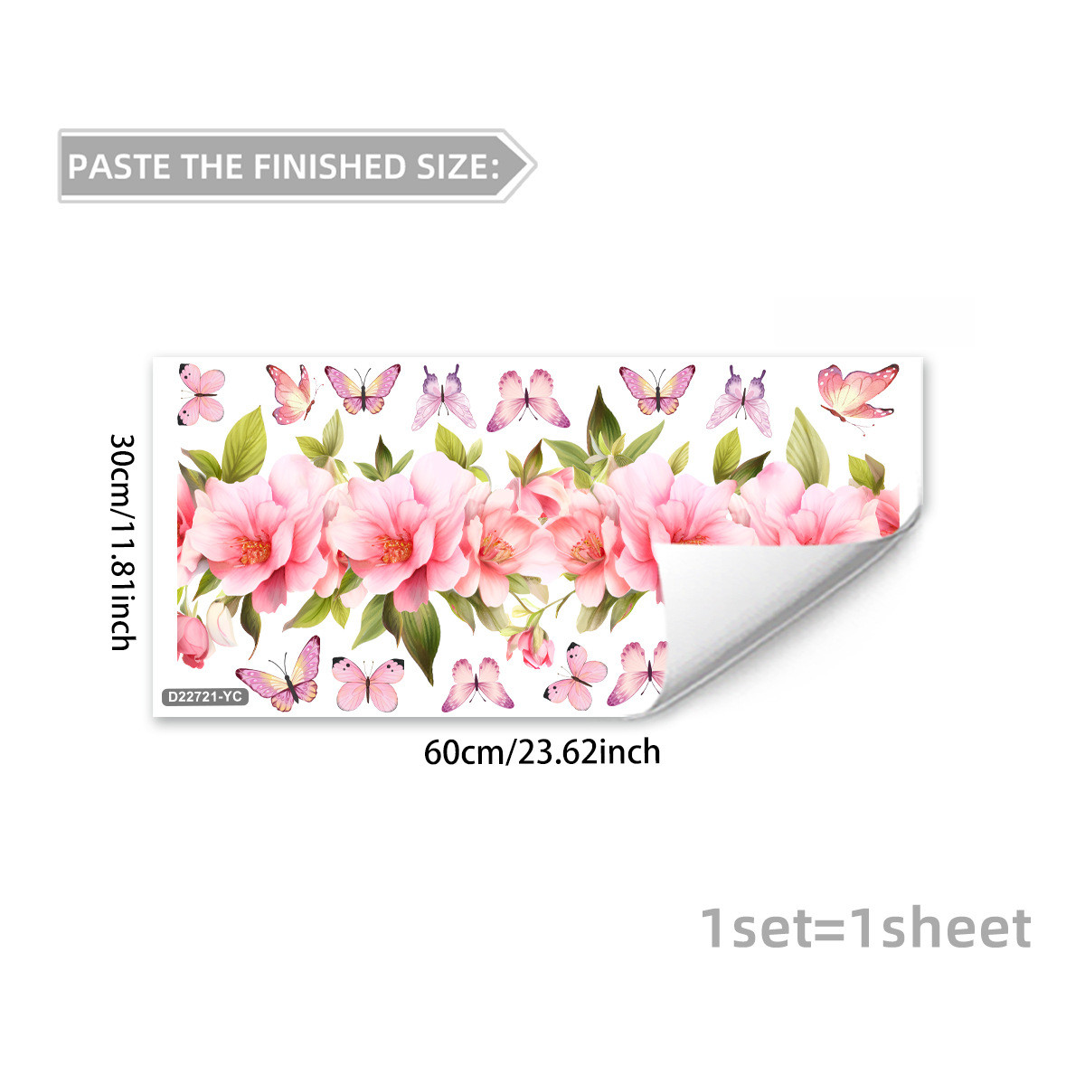 Floral Butterfly Cling for Glass Cabinets Mirrors 23.6 x 11.8 in Pink PVC