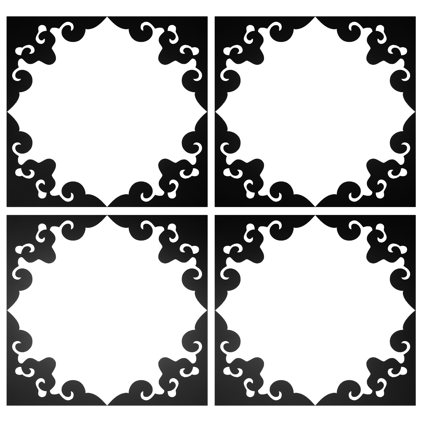 16Pcs Corner Decorative Pattern Hollow Mirror Wall Stickers(Black 4×4″)]