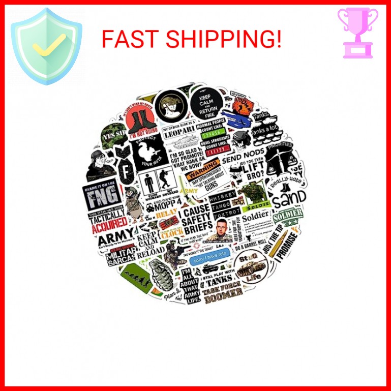 BulbaCraft 100Pcs Funny Army Stickers and Decals — Small Vinyl Military Stickers