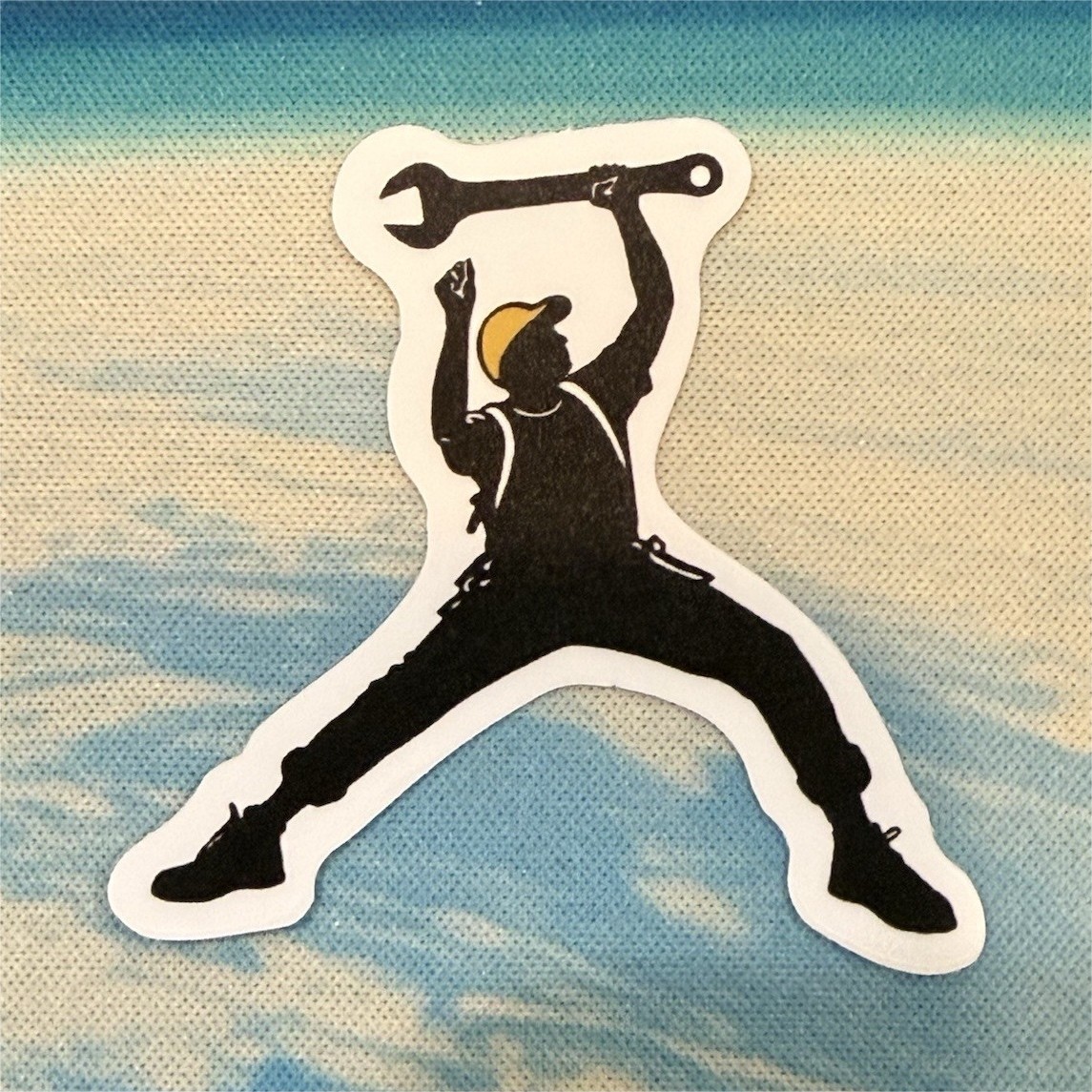 Mechanic Silhouette Die-Cut Sticker Decal Black White Yellow Tools Occupation