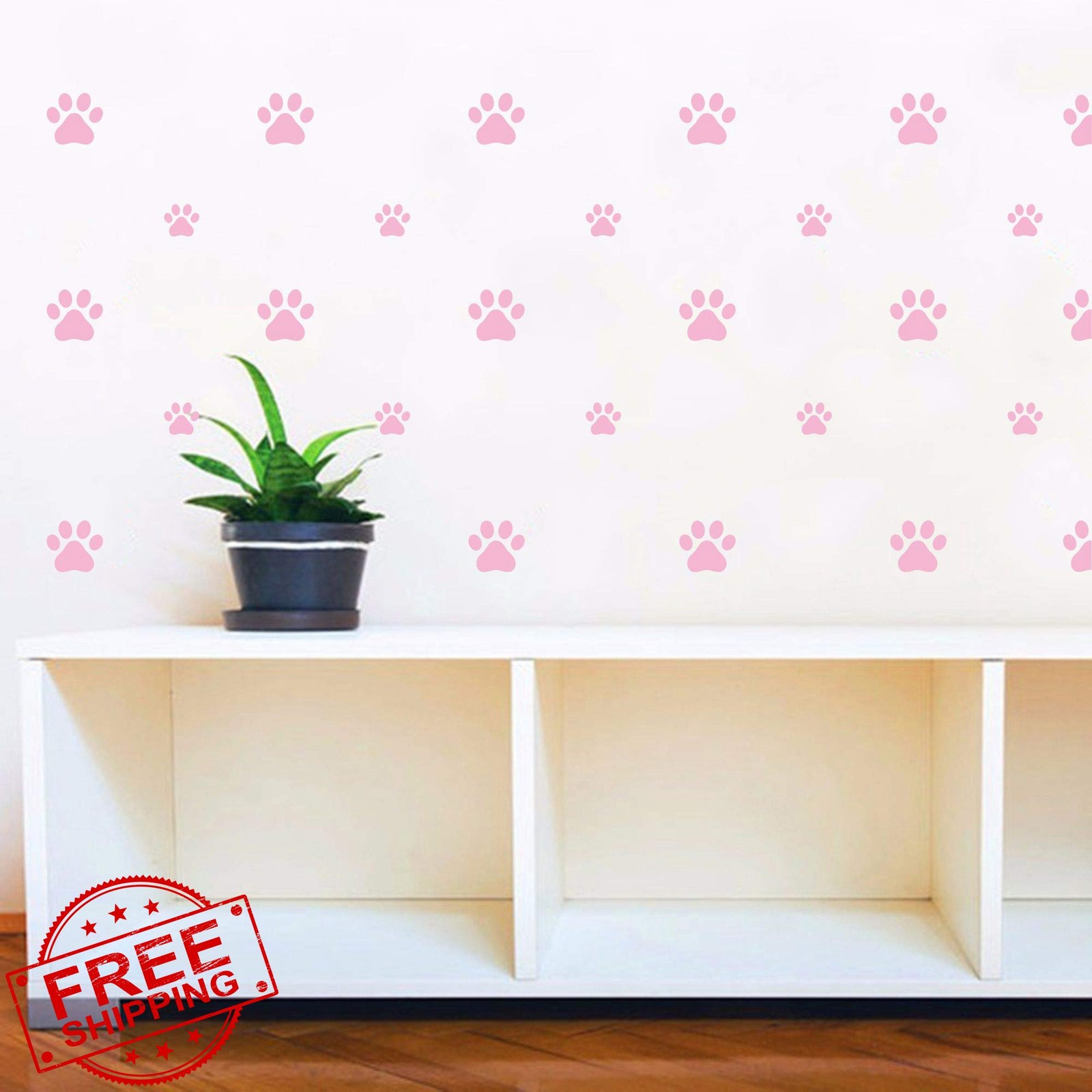 Dog Paw Wall Decals Soft Pink 49pc Vinyl Animal Footprint Nursery Decor