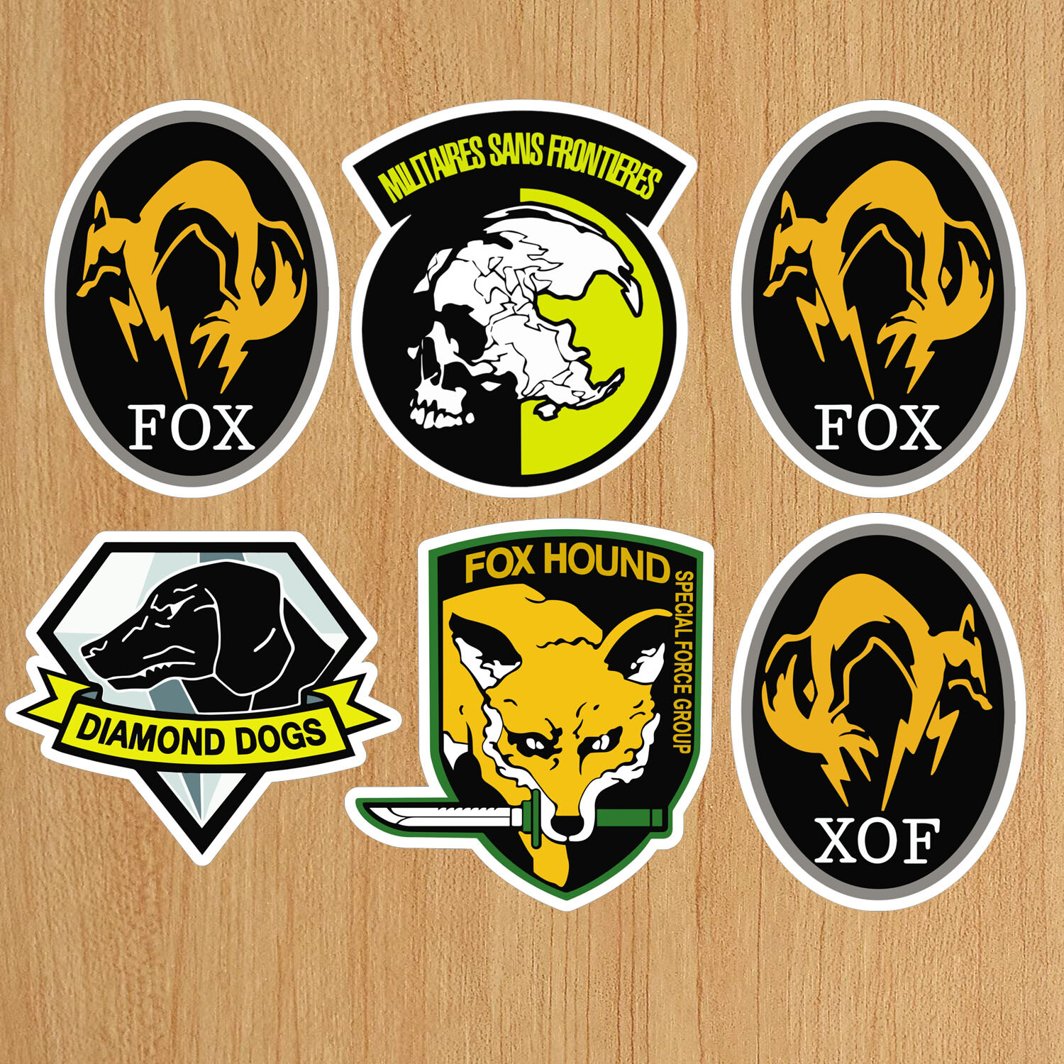 6 Metal Gear Kiss-Cut Stickers FoxHound, XOF, diamond dogs / lot / bundle / pack