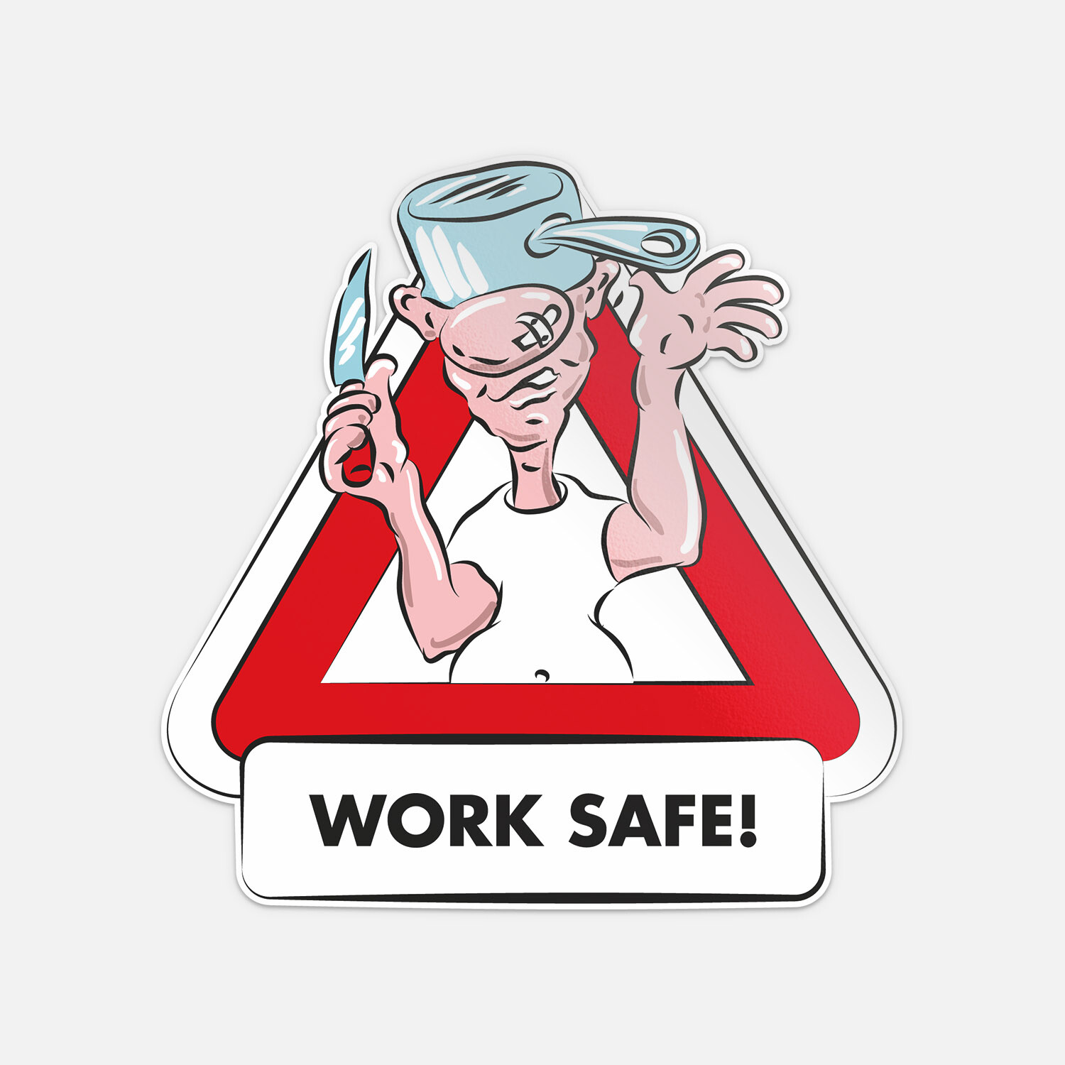 Funny Cartoon Warning Sign Work Safe Vinyl Sticker Decal