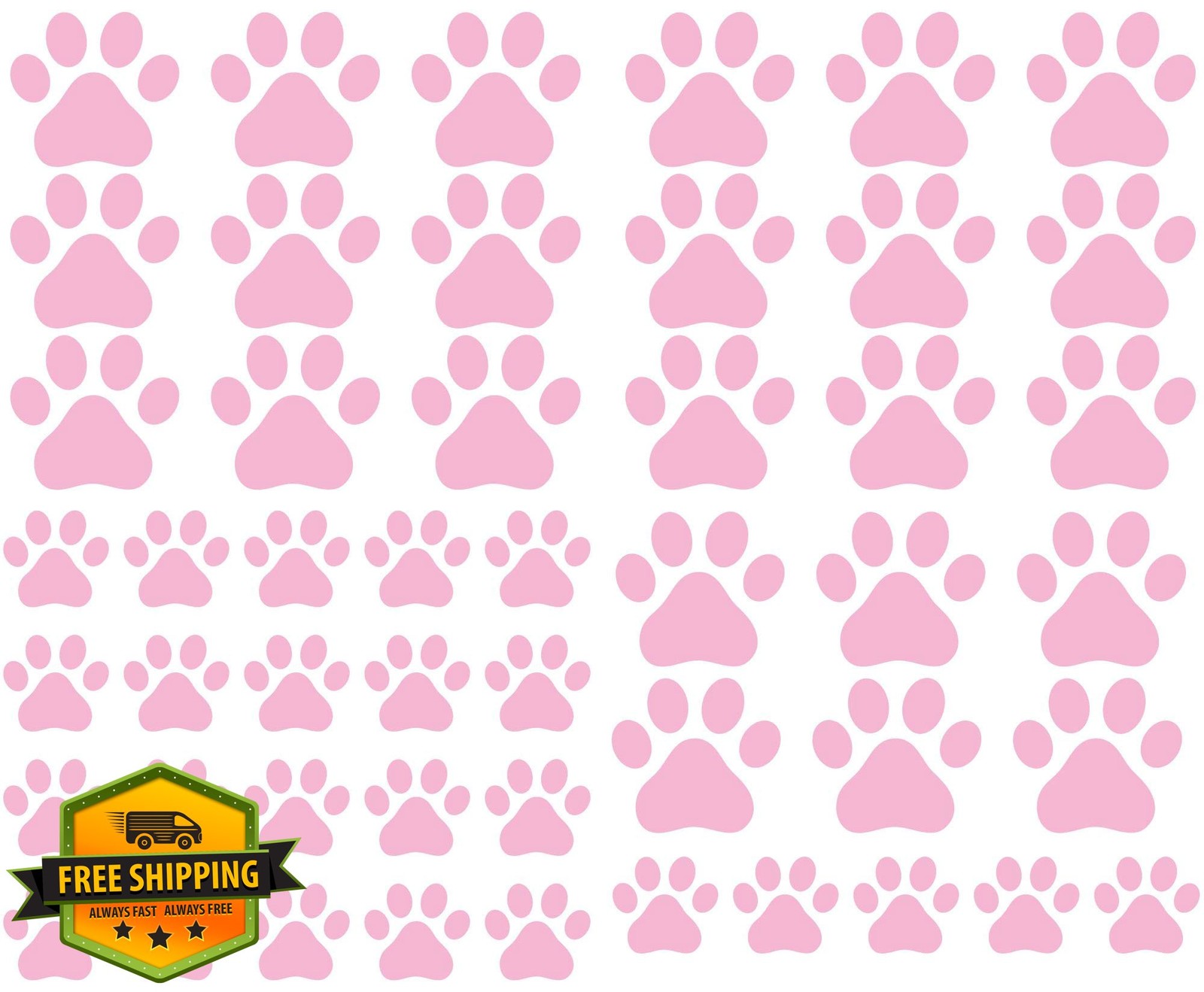 Dog Paw Wall Decals Soft Pink 49pc Vinyl Animal Footprint Nursery Decor