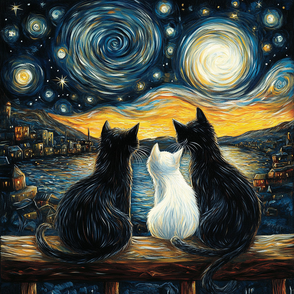 Starry Night Cats In Love Wall Decal Sticker 18X18cm Large