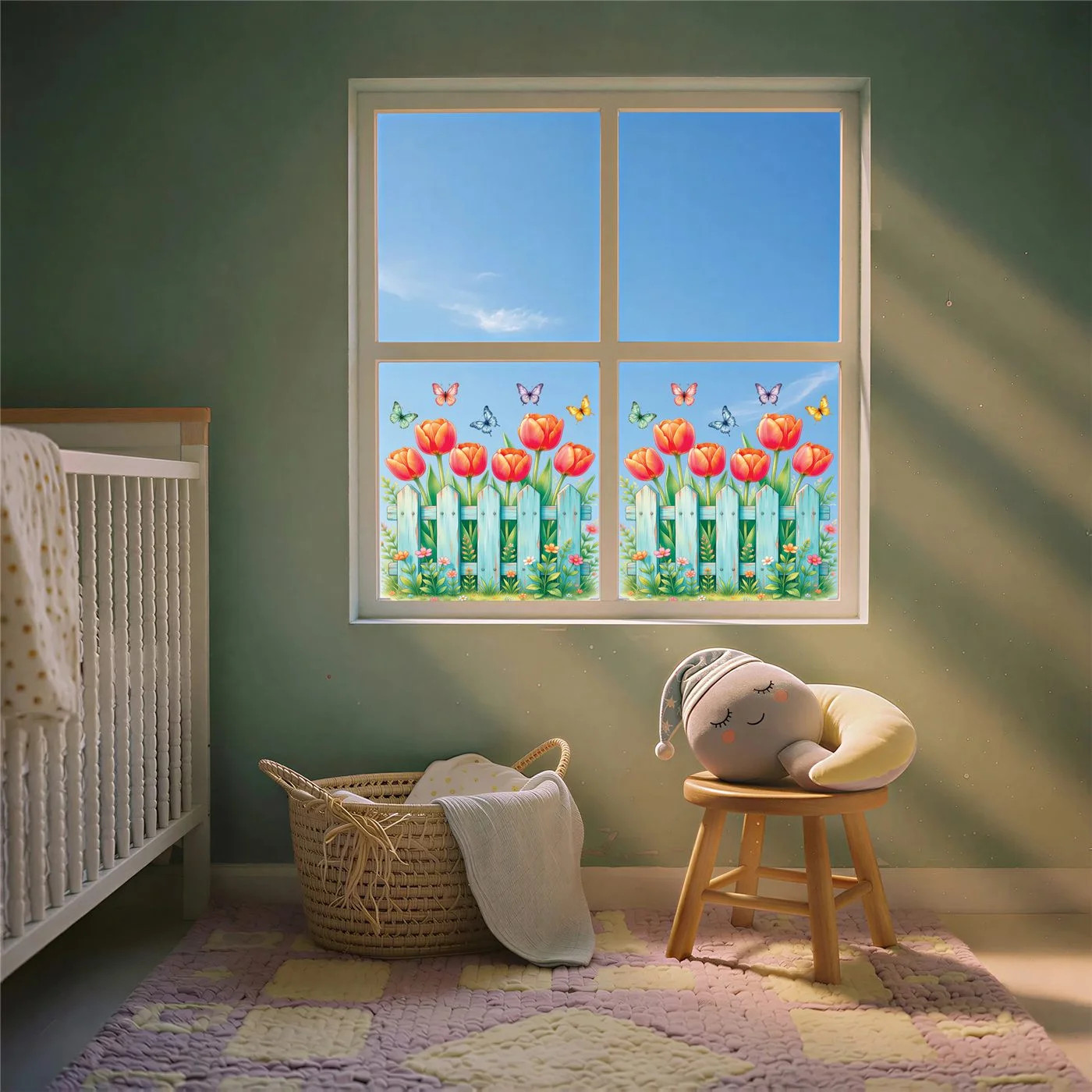 Tulip Garden Window Cling Set 2 Scenes 24×12 in Floral Static Cling Bird Safe