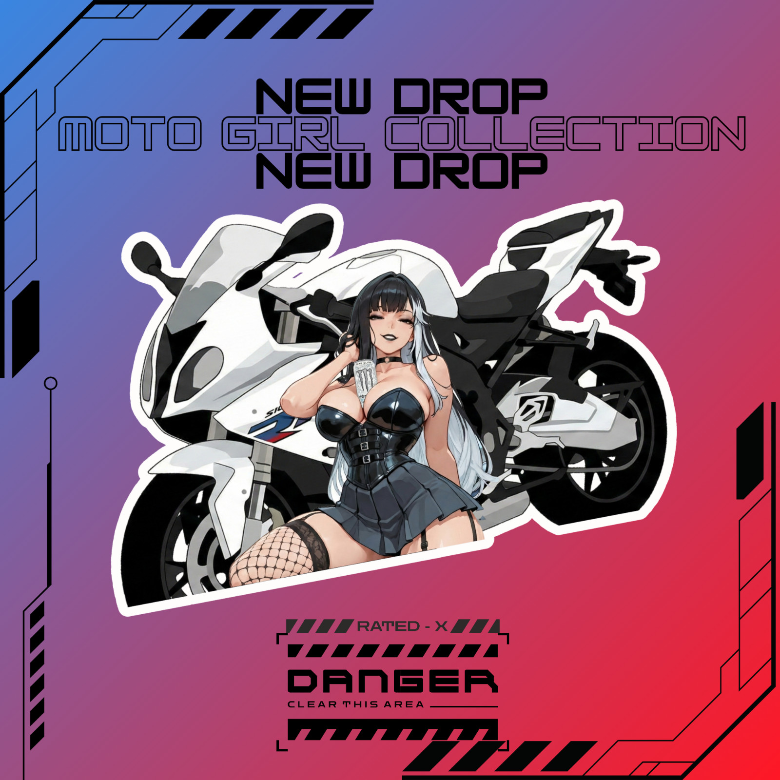 Motorcycle Goth Girl Sticker Decals | 3″ X 4″